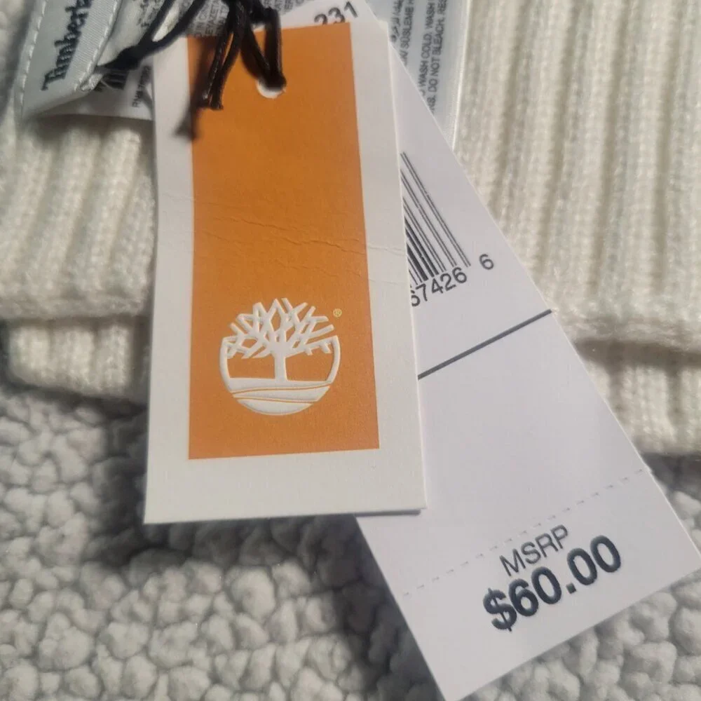 NWT! Timberland Women's White/Mustard Brown Plaid Knit Scarf